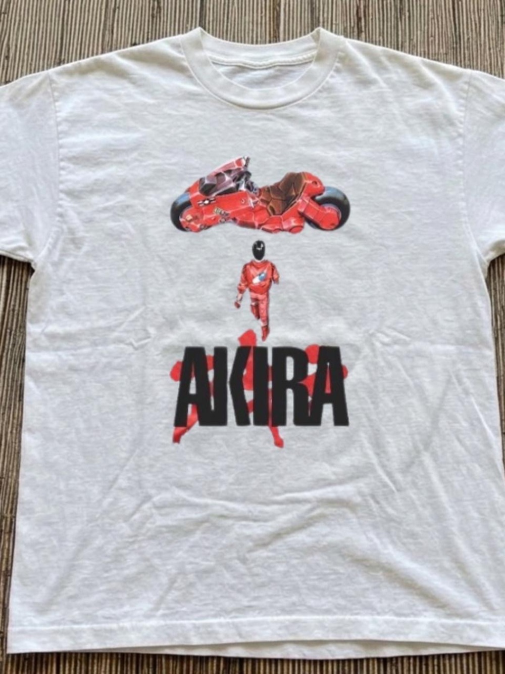 Gildan White T-Shirt with Red Motorcycle & Black AKIRA Logo